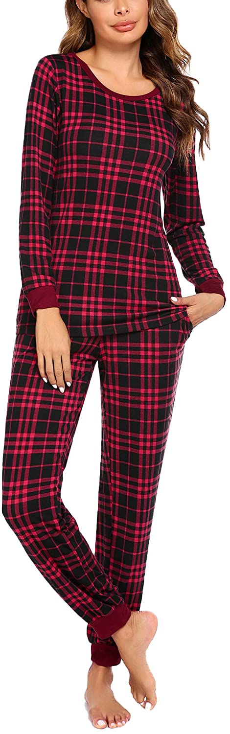 Ekouaer Women's Pajama Set Plaid Pj Long Sleeve Sleepwear Soft Contrast ...