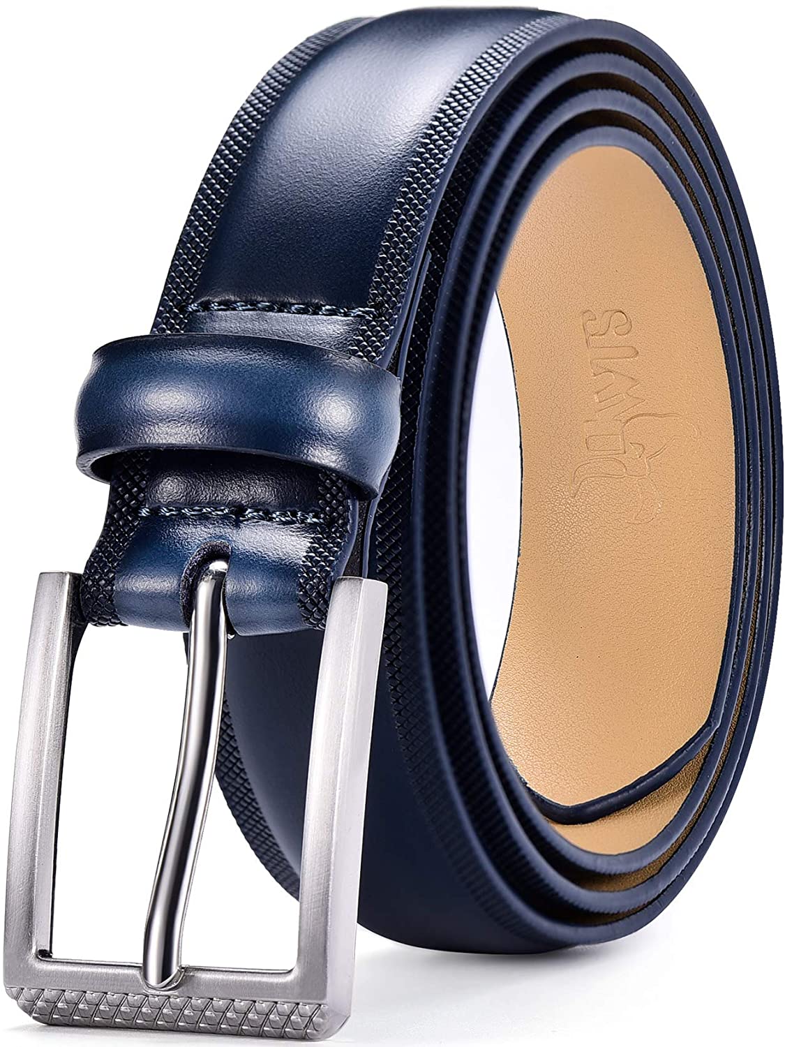 DWTS Mens Genuine Leather Classic Casual Dress Belt with Single Prong Buckle 
