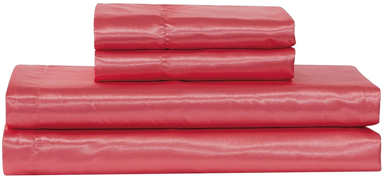 Mk Collection 4pc Soft Silky Satin Solid Color Deep Pocket Sheet Set (Red,  Queen