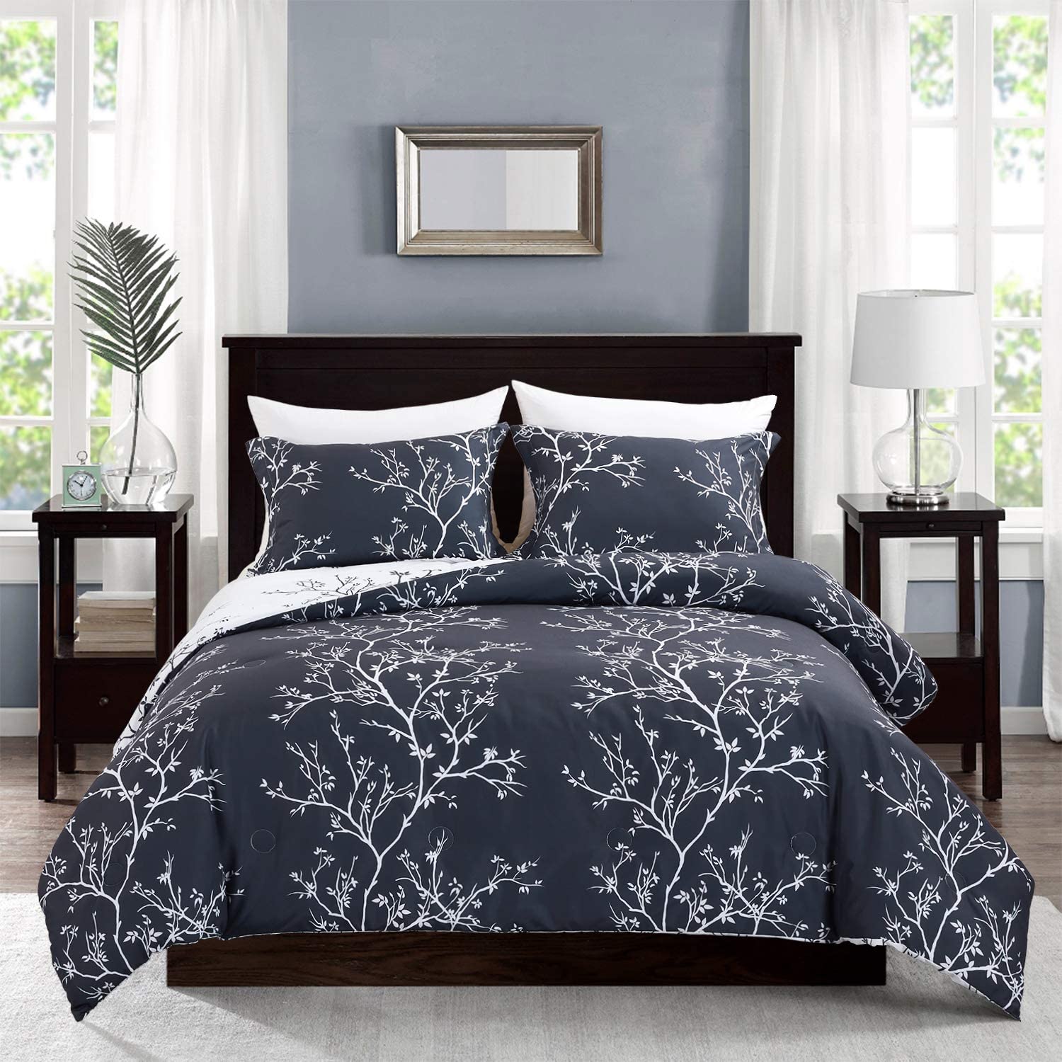 HOMBYS Comforter Set Queen\/Full Grey and White Reversible 3 Piece Duvet Insert w  eBay