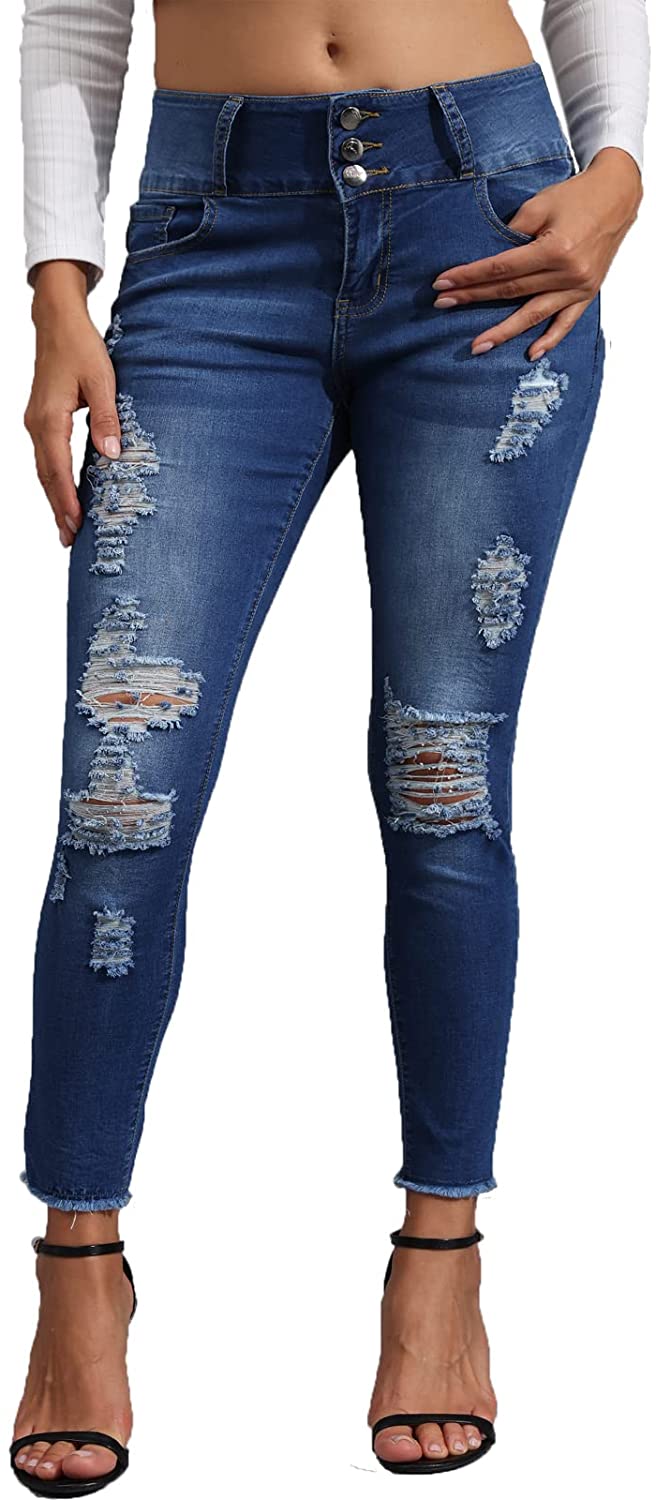 YYDGH Women Skinny Ripped Jeans Stretch Distressed Destroyed Denim