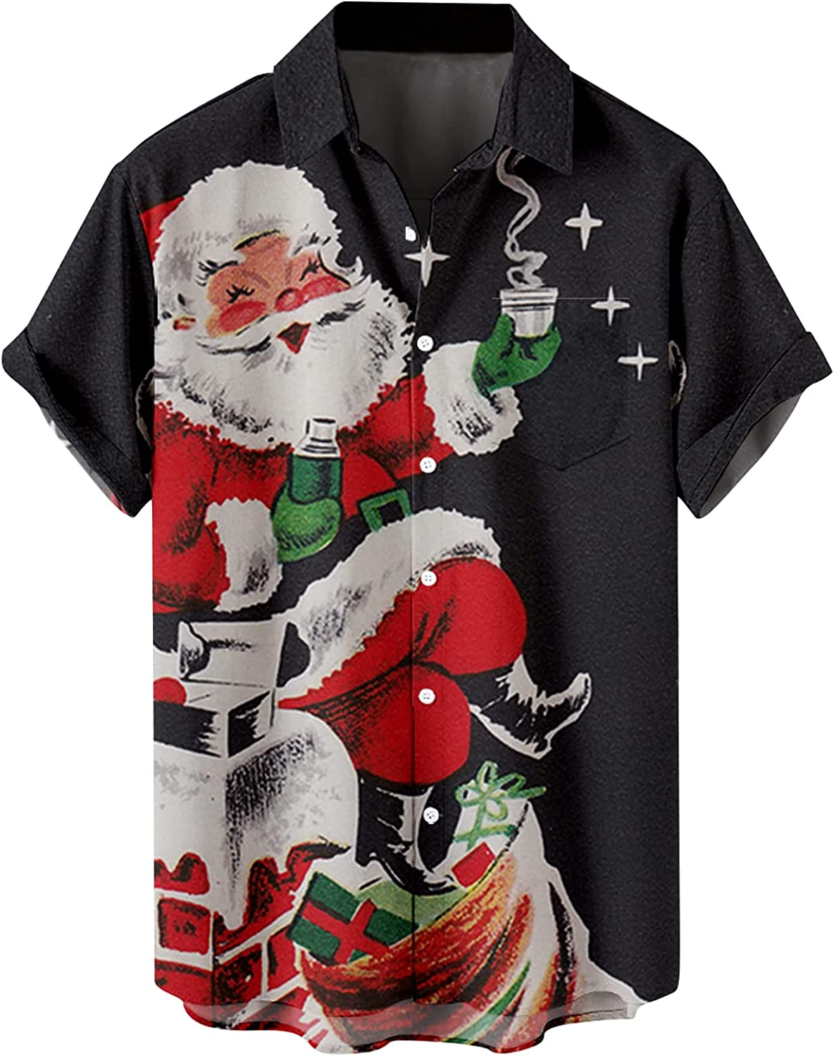 Best Deal for Christmas Button Down Shirts for Men Ugly Santa Claus +