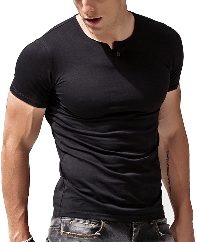 Børnehave Gå en tur Ansættelse palglg Mens Cotton Muscle Slim Fitted Sport Henley T-Shirt with Button |  eBay