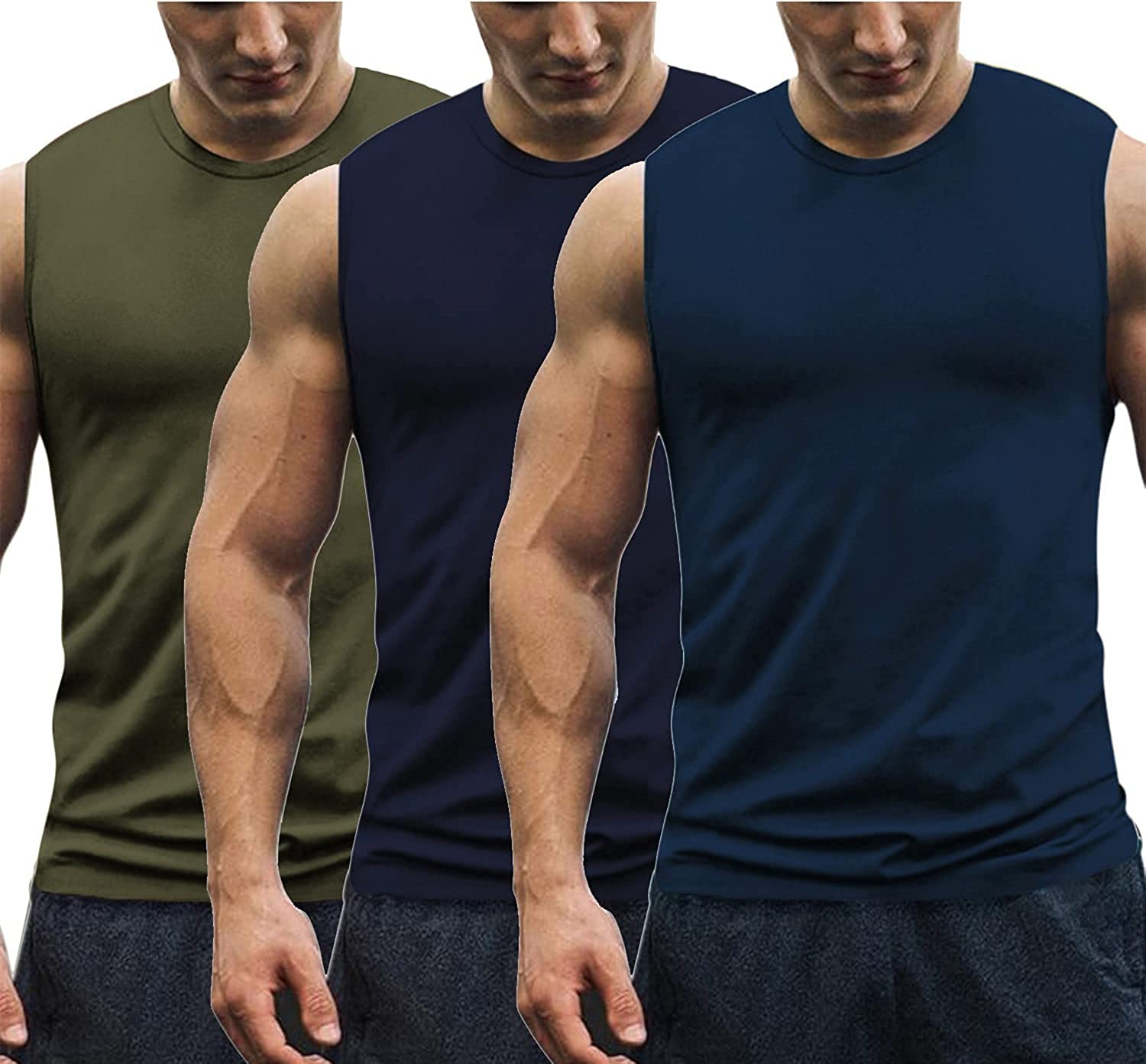 COOFANDY Mens 3 Pack Workout Tank Tops Quick Dry Sleeveless Gym Shirts Bodybuilding Fitness Muscle Tee Shirts 