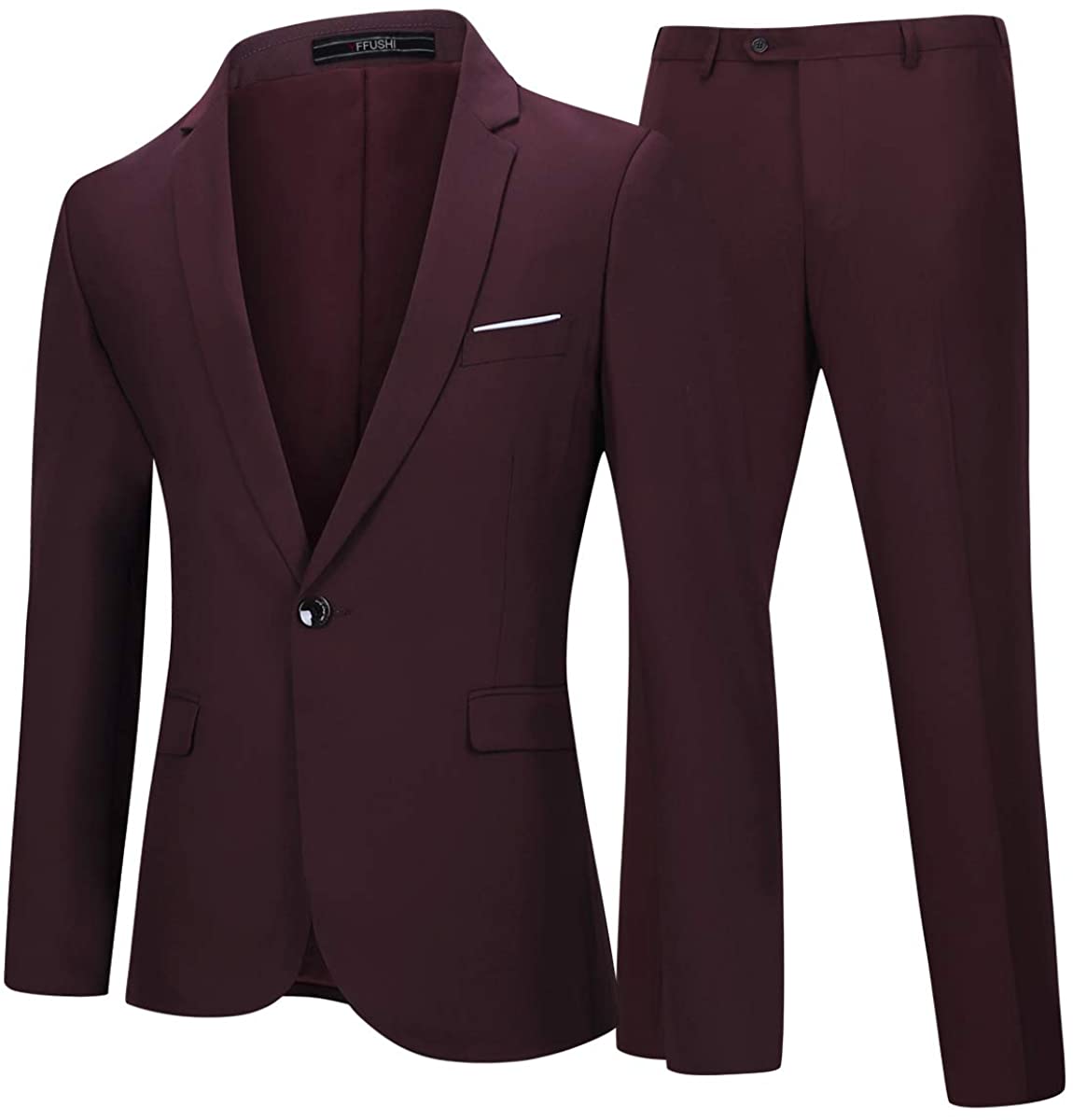 YFFUSHI Mens 2 Piece Suits One Button Formal Slim Fit Solid Color Wedding  Tuxedo