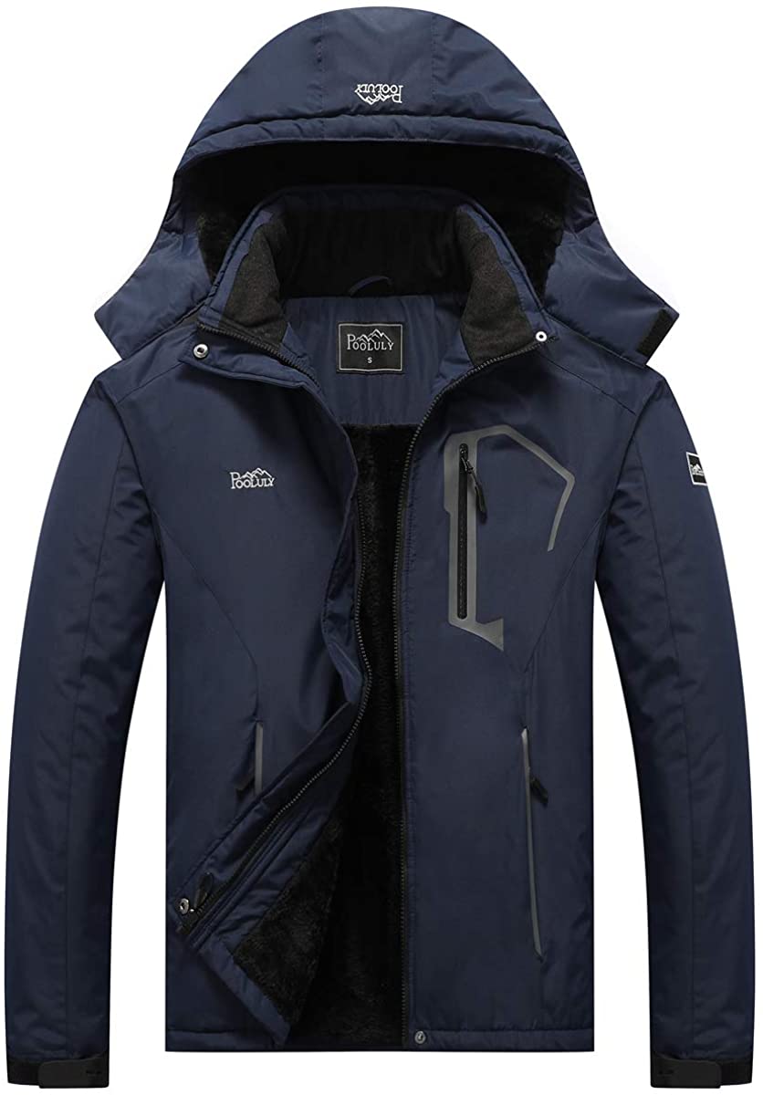 Pooluly Men's Ski Jacket Warm Winter Waterproof Windbreaker Hooded ...