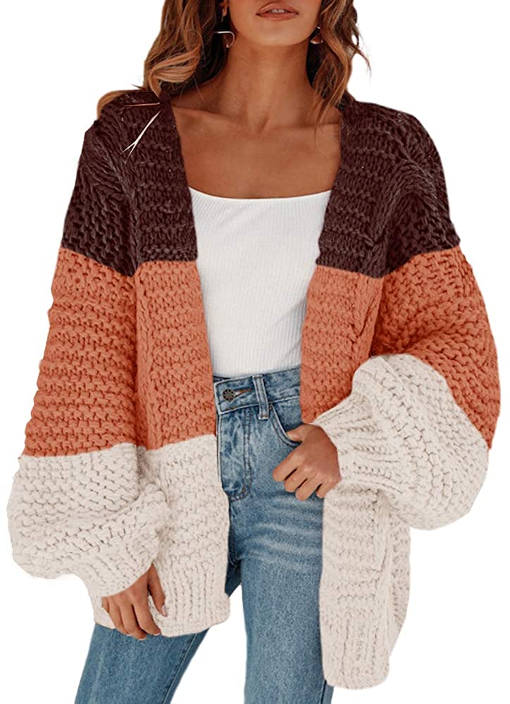 Cicy Bell Women's Open Front Chunky Knit Cardigan Loose Lantern Sleeve  Oversized Sweater Coats : : Clothing, Shoes & Accessories