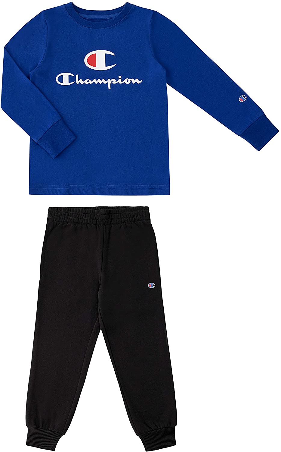 Champion Kids Boys Long Sleeve Hooded and Crew Neck Tee Shirt and Fleece Jogger Sweatpant 2 Piece Set Kids Clothes 
