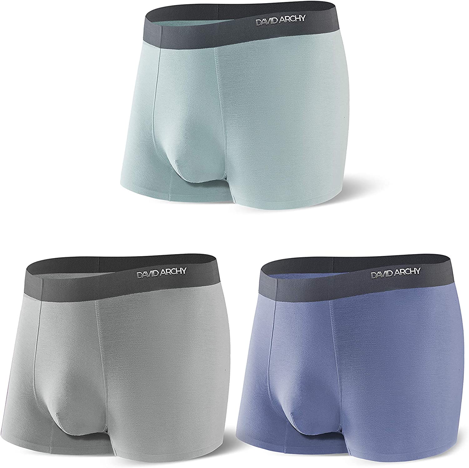 DAVID ARCHY Men's Seamless Underwear Ultra Soft Micro Modal Trunks 3 Pack  Anti-O