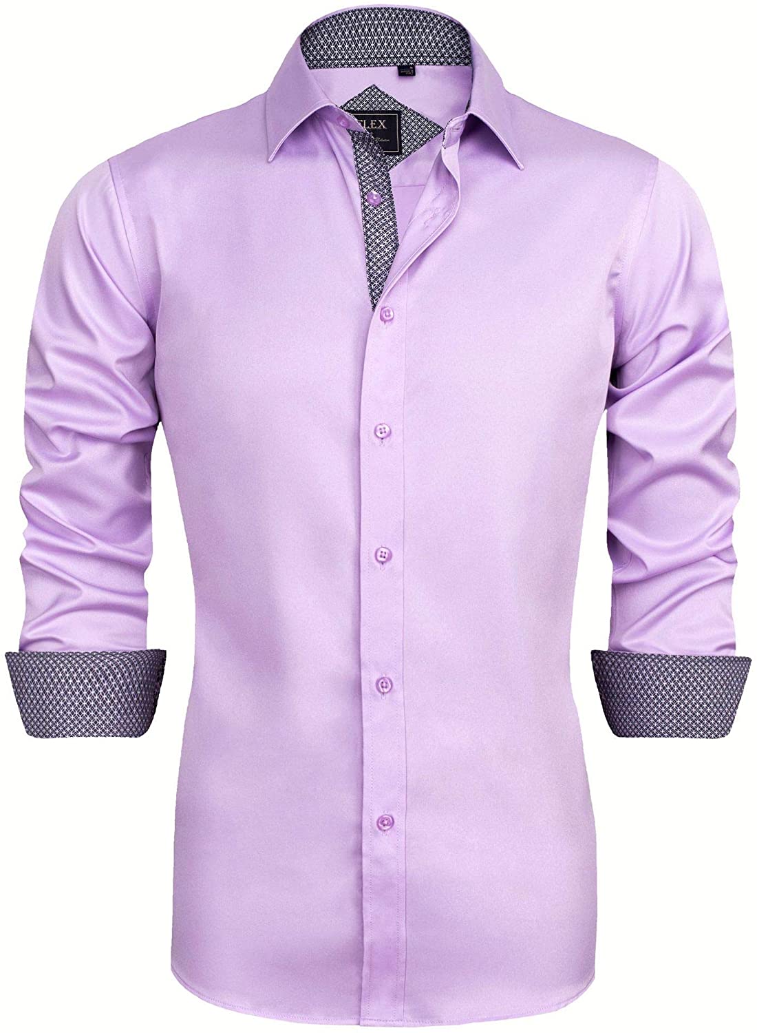 J.Ver Men's Casual Long Sleeve Stretch Dress Shirt Wrinkle-Free Regular Fit  Butt