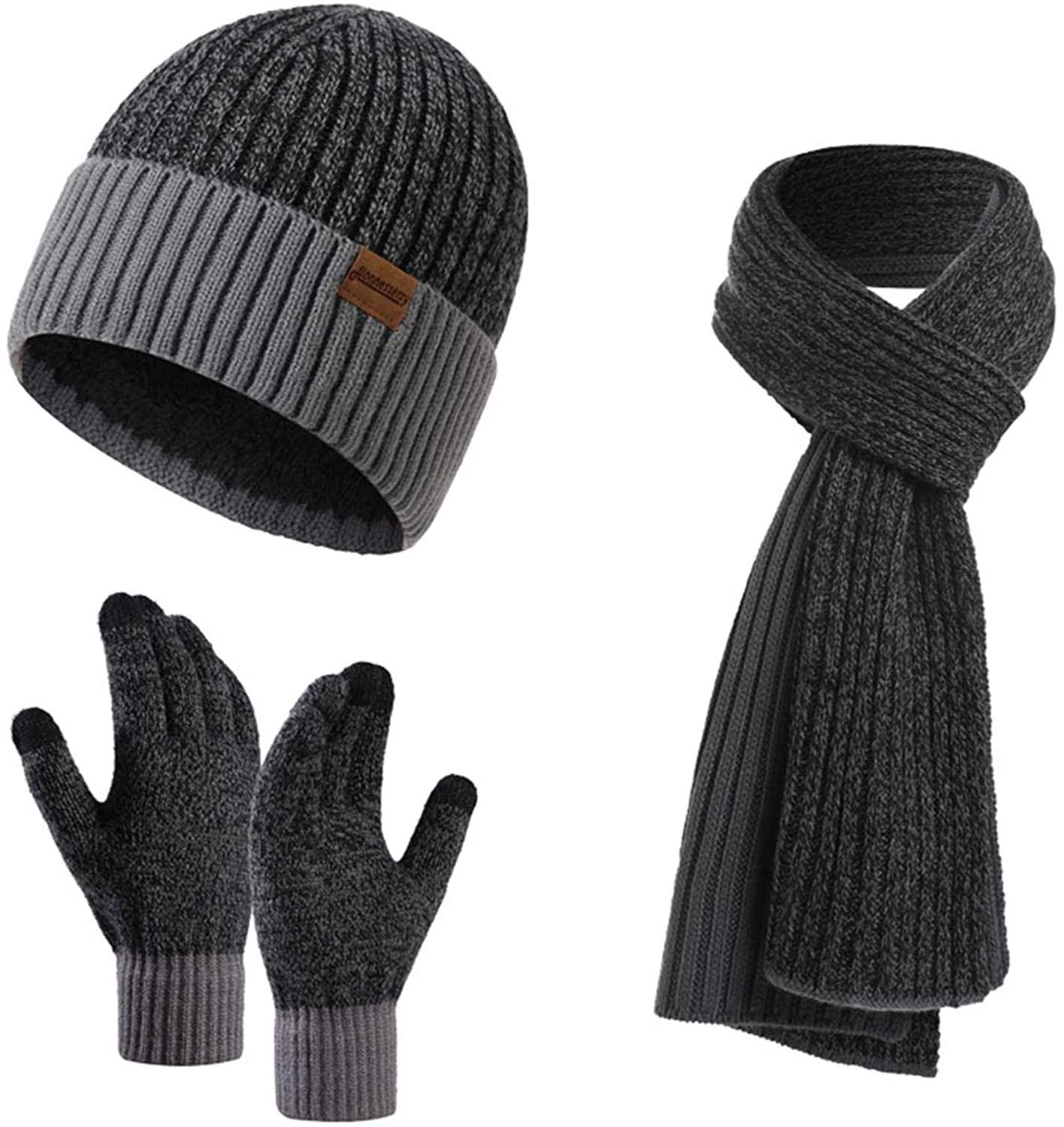 Honnesserry Men's Winter Beanie Hat Neck Warmer Scarf and Touchscreen ...