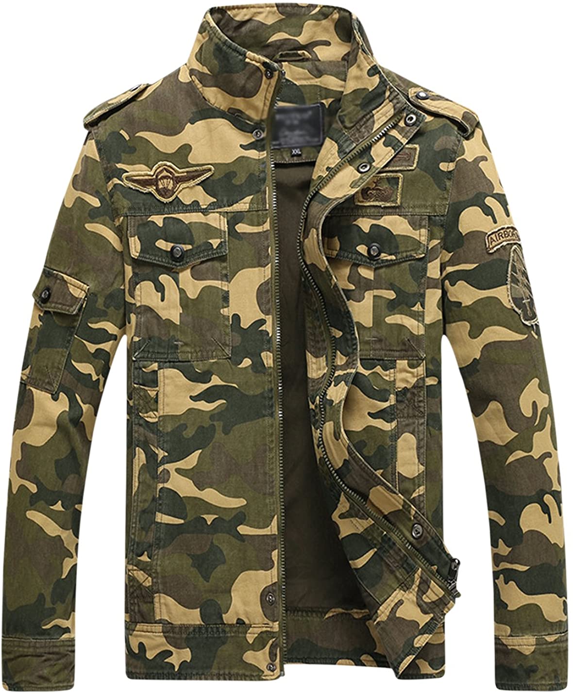 Springrain Mens Casual Slim Stand Collar Tooling Camouflage Cotton Jackets