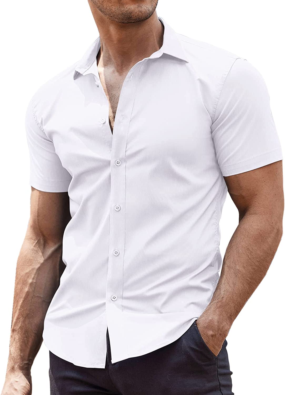 COOFANDY Men's Muscle Fit Dress Shirts Wrinkle-Free Short Sleeve Casual  Button Down Shirt