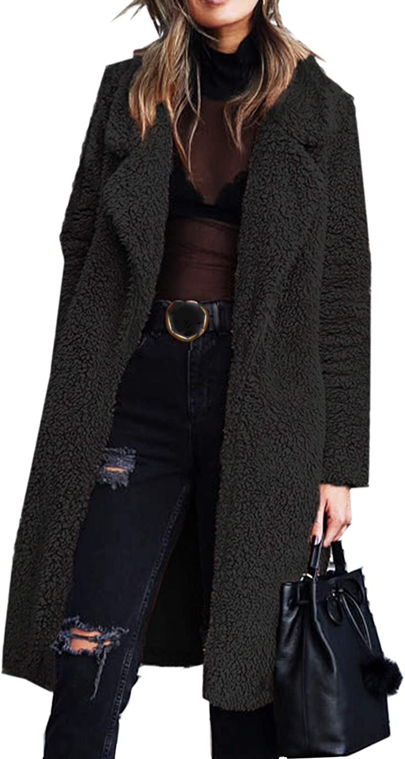 XUNRYAN Women's Winter Warm Faux-Fur Coats Long Teddy Jackets Fuzzy Fleece  Lapel Open Front Cardigan Outwear Sherpa Jackets, Black, Small : :  Clothing, Shoes & Accessories