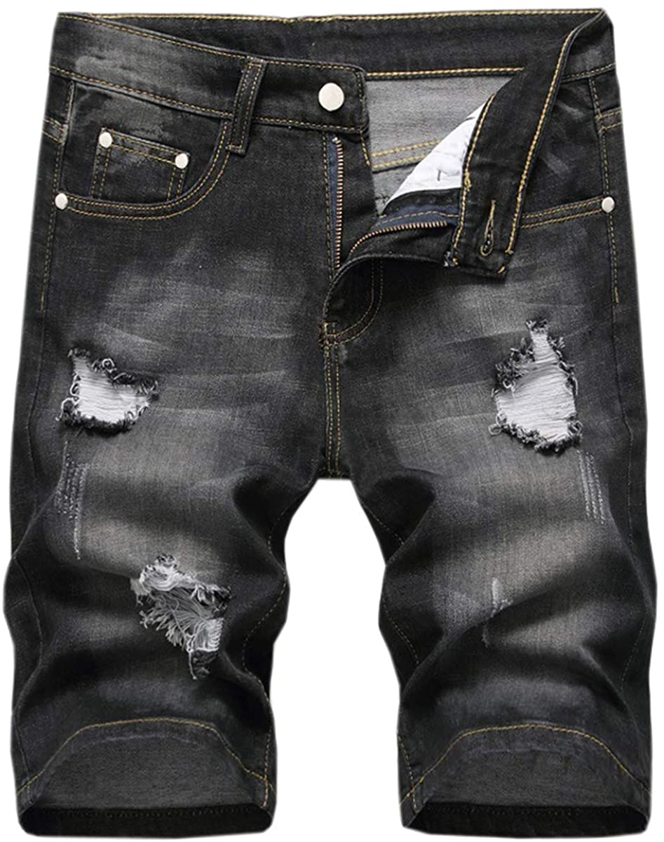 Broken Distressed Ripped Denim Shorts with Holes Betusline Men's Jean Short