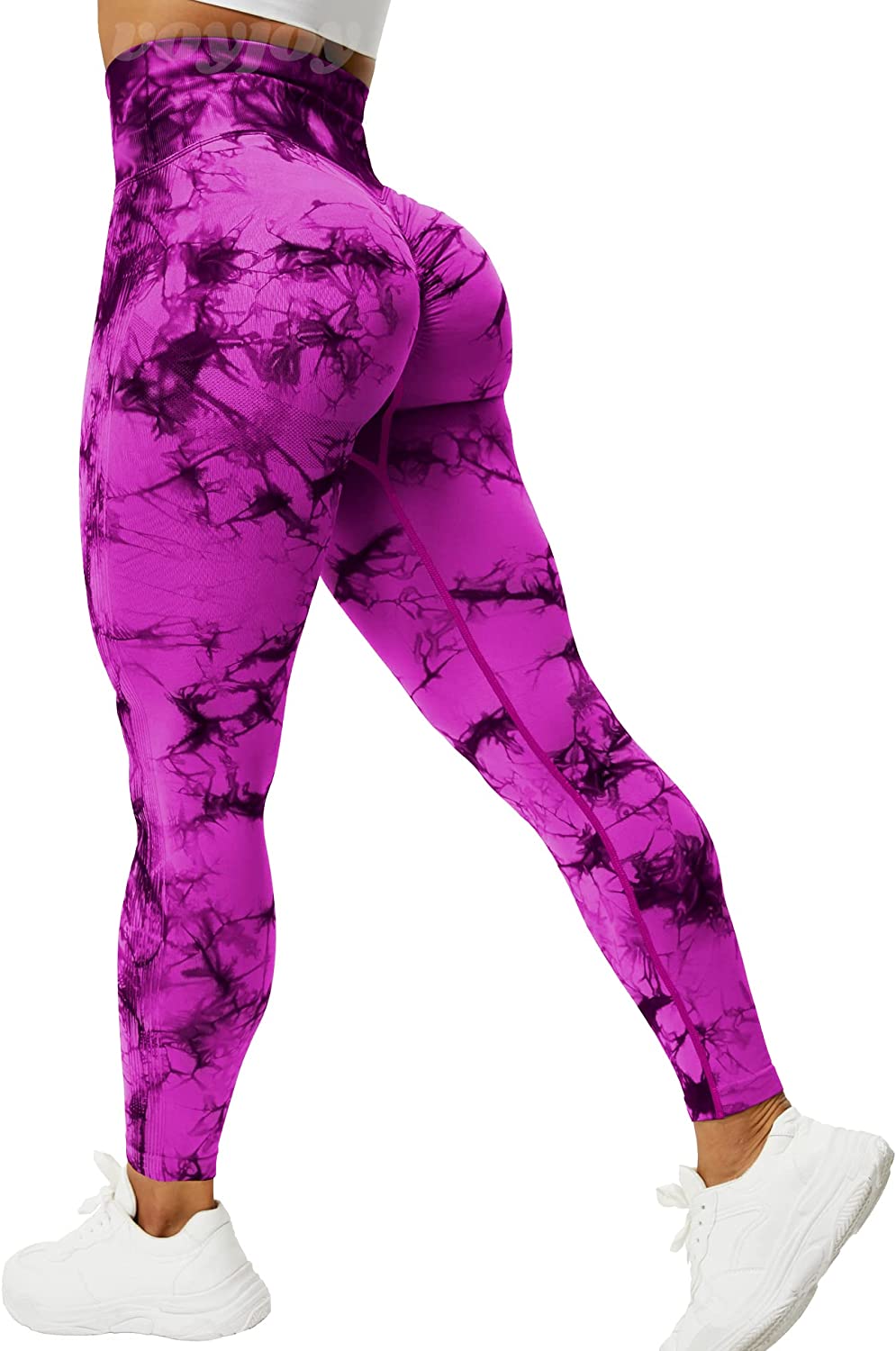  Women Tie Dye Scrunch Butt Lift Leggings High Waisted  Seamless Yoga Pants Sports Workout Compression Tights Purple L