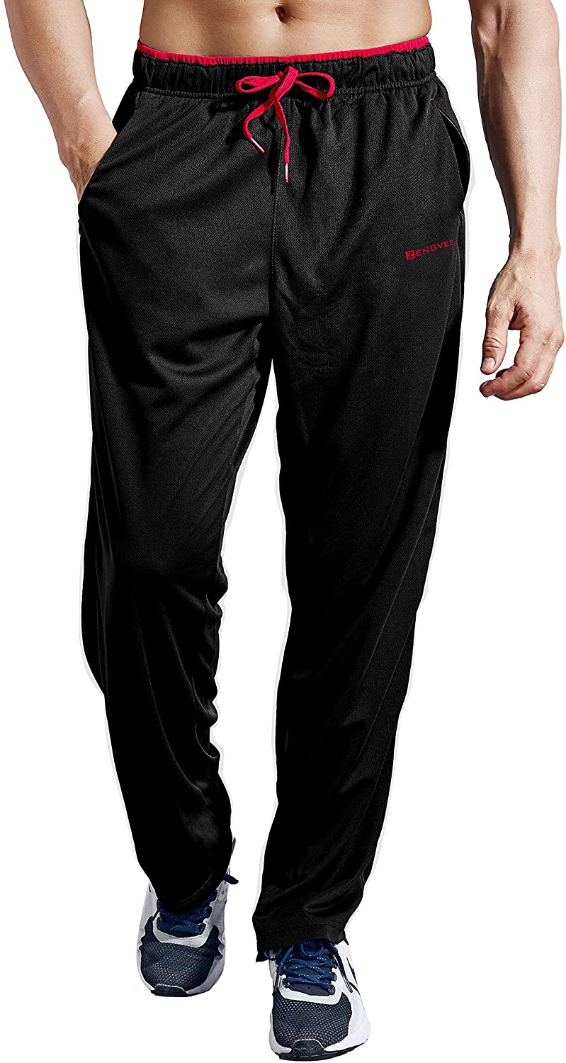Running Workout ZENGVEE Men's Sweatpants with Zipper Pockets Open Bottom Athletic Pants for Jogging Gym Training 