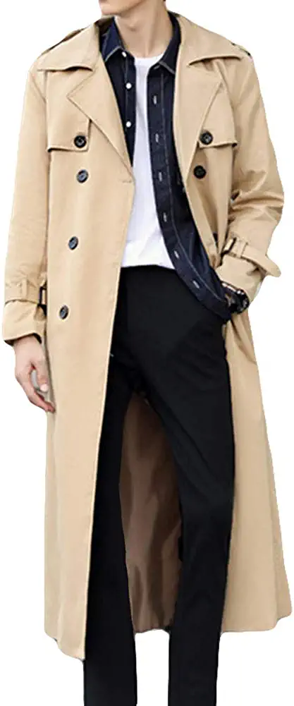 Pantete Man's Double Breasted Trench Coat Oversized Casual windbreaker  Lapel Lon