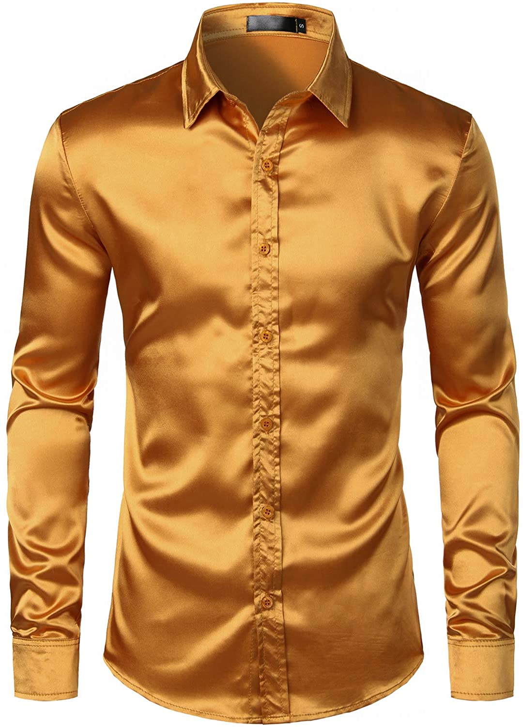 ZEROYAA Men's Luxury Shiny Silk Like Satin Button Up Dress Shirts | eBay