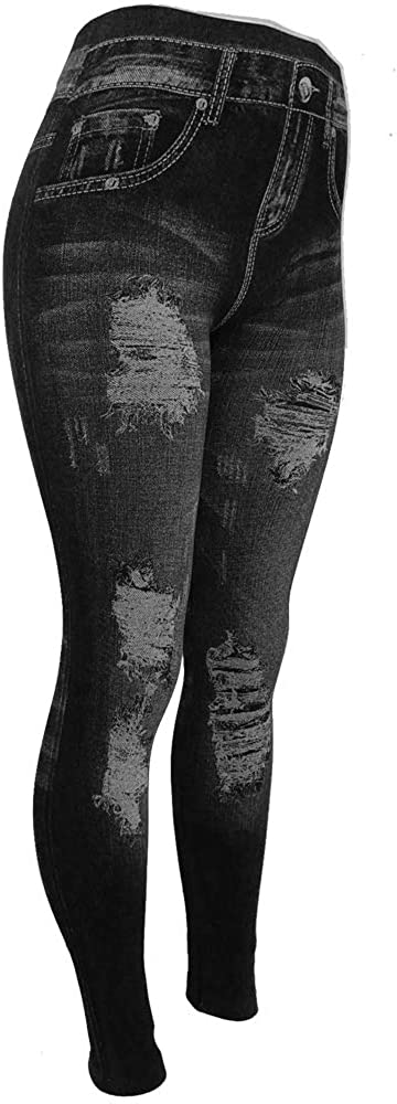 Mchoice Women's Denim Print Fake Jeans Seamless Fleece Lined