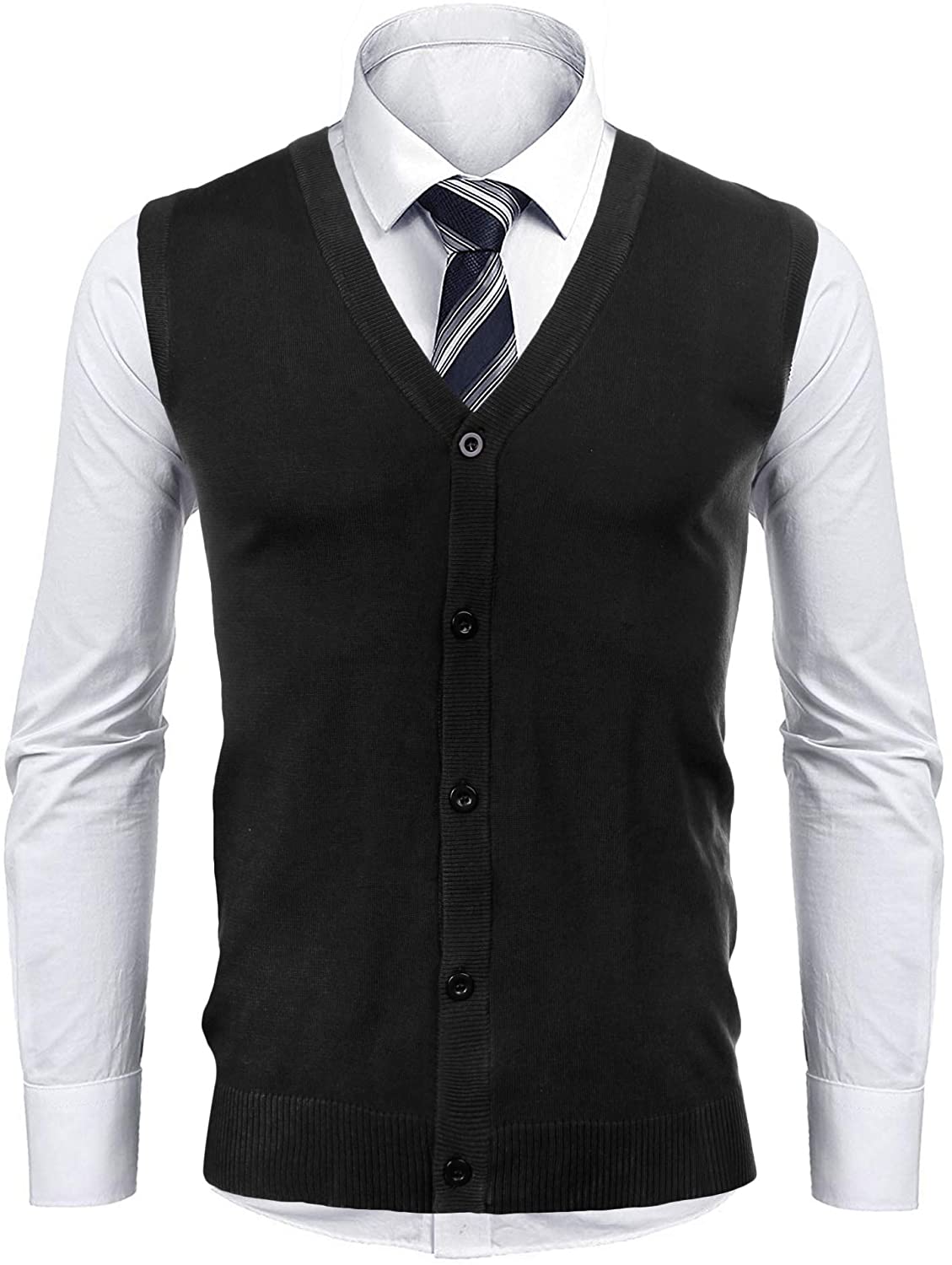 iClosam Mens V-Neck Slim Fit Sweater Vests Knitted Lightweight Button ...