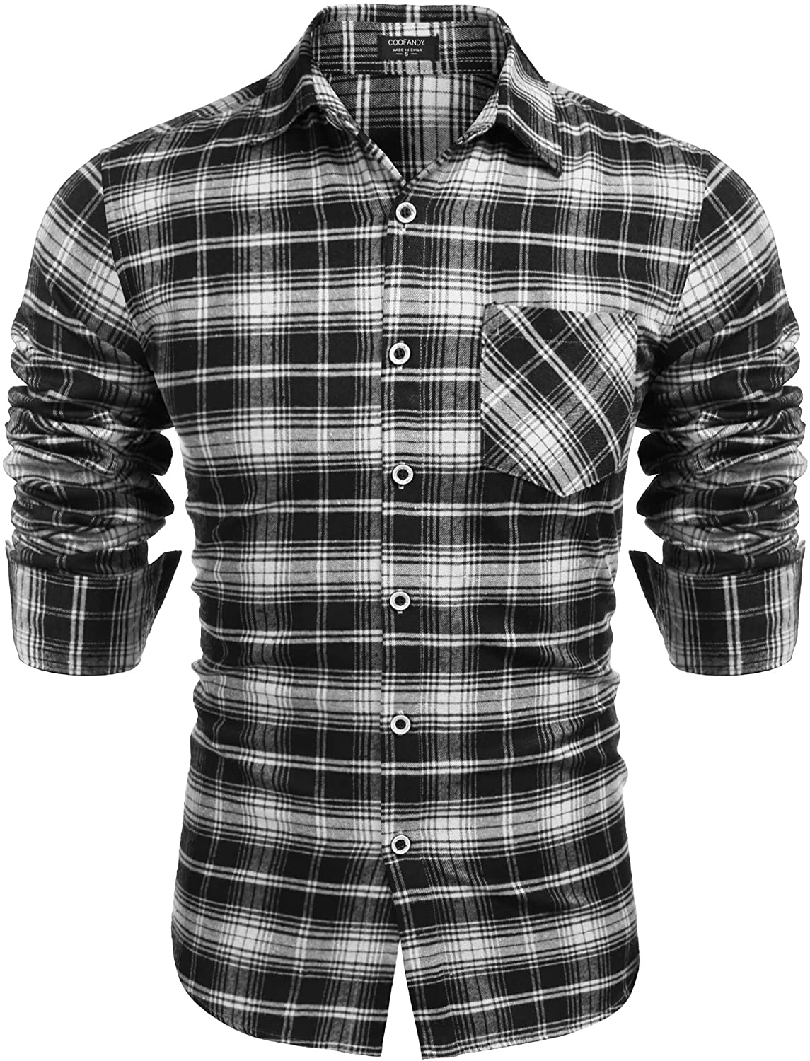COOFANDY Mens Classic Cotton Long Sleeve Plaid Shirt Button Down Checked Shirt