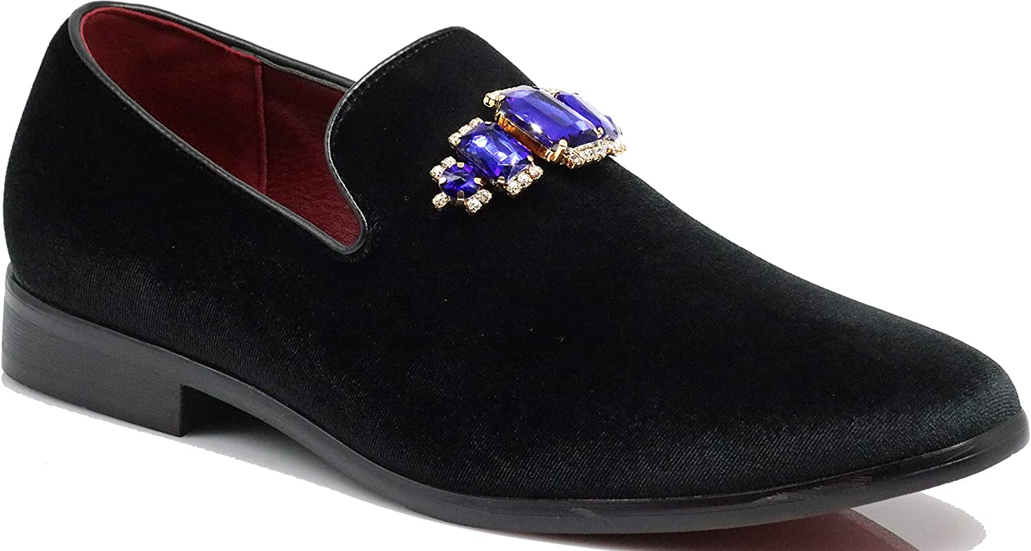 SPK03 Mens Vintage Plain Velvet Dress Loafers Slip On Shoes Classic Tuxedo Dress Shoes 