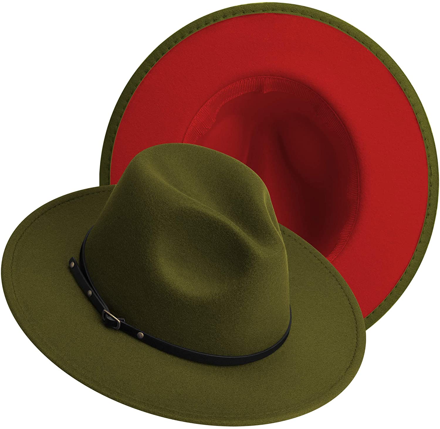 FIN86 Mens and Womens Fashion Fedora Hats,Womens Classic Wide Floppy Panama Hat Belt Buckle Wool Fedora Hat 