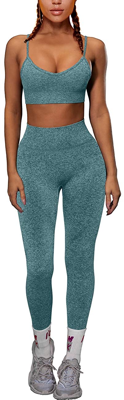 Buy OQQ Women Workout Outfit Yoga Seamless 2 Piece Gym Long
