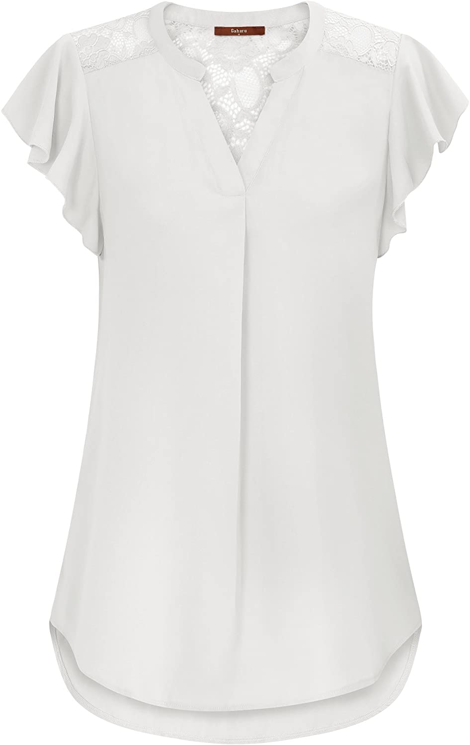 Gaharu Womens Notch V Neck Short Sleeve Chiffon Shirts Casual Lace Blouse Top 
