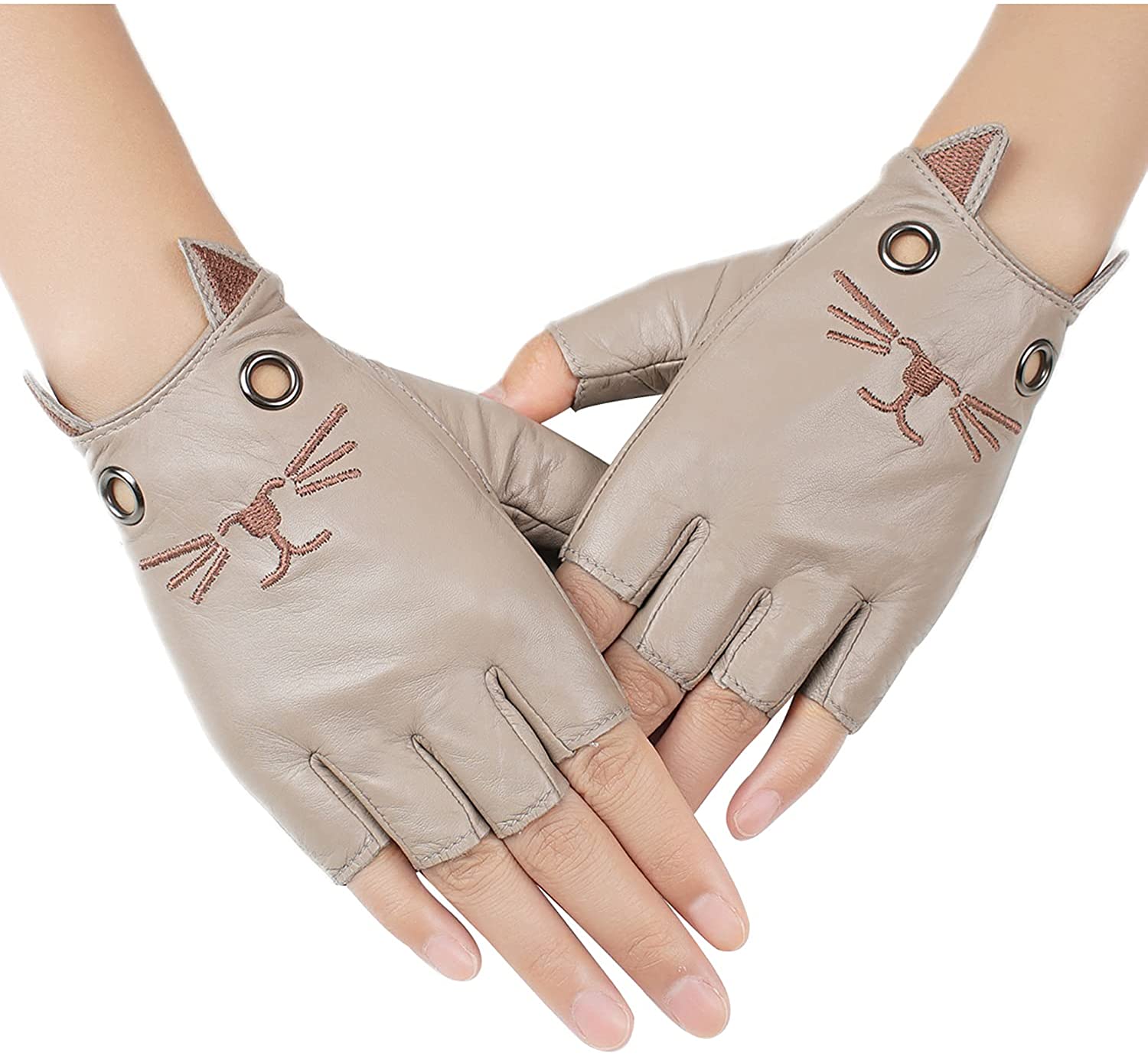 GSG Women Fingerless Geniune Leather Gloves Motorcycle Driving Gloves Unlined Half Finger 