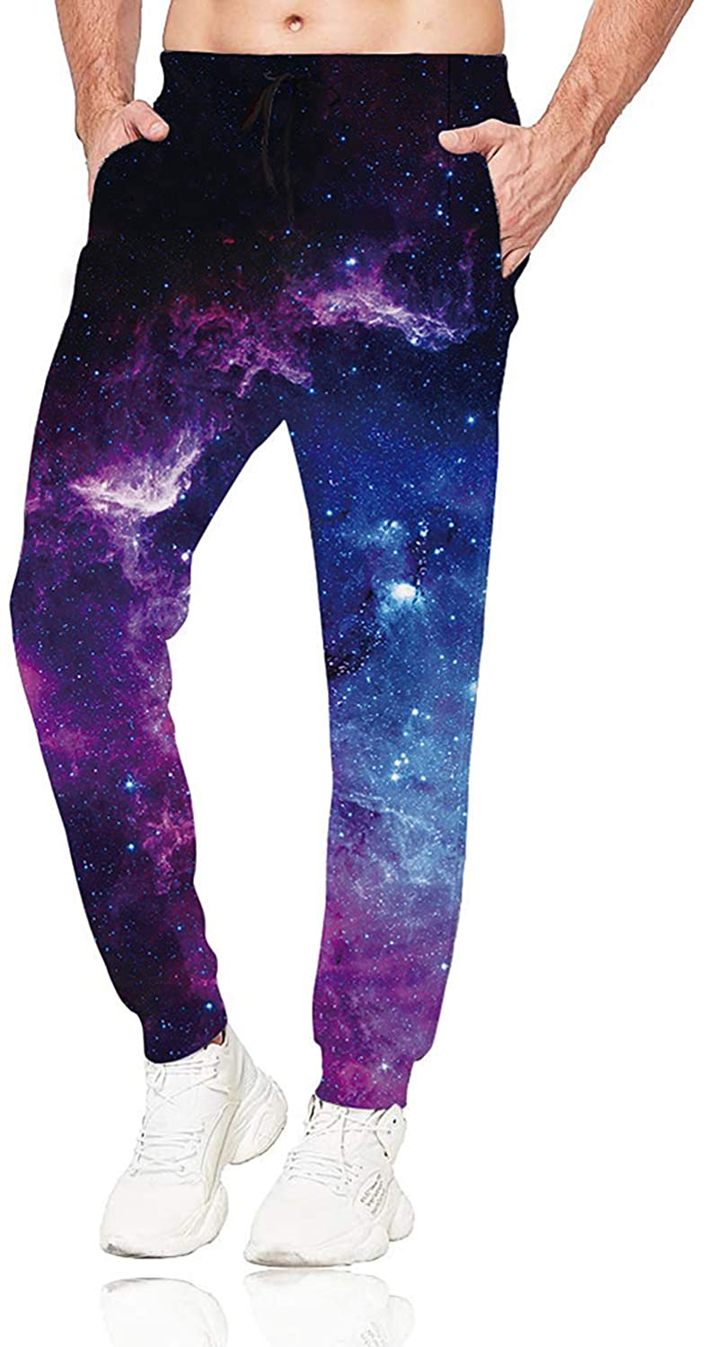 Unisex 3D Pattern Sports Galaxy Print Pants Casual Purple Space Graphic  Trousers Men/Women Sweatpants with Drawstring