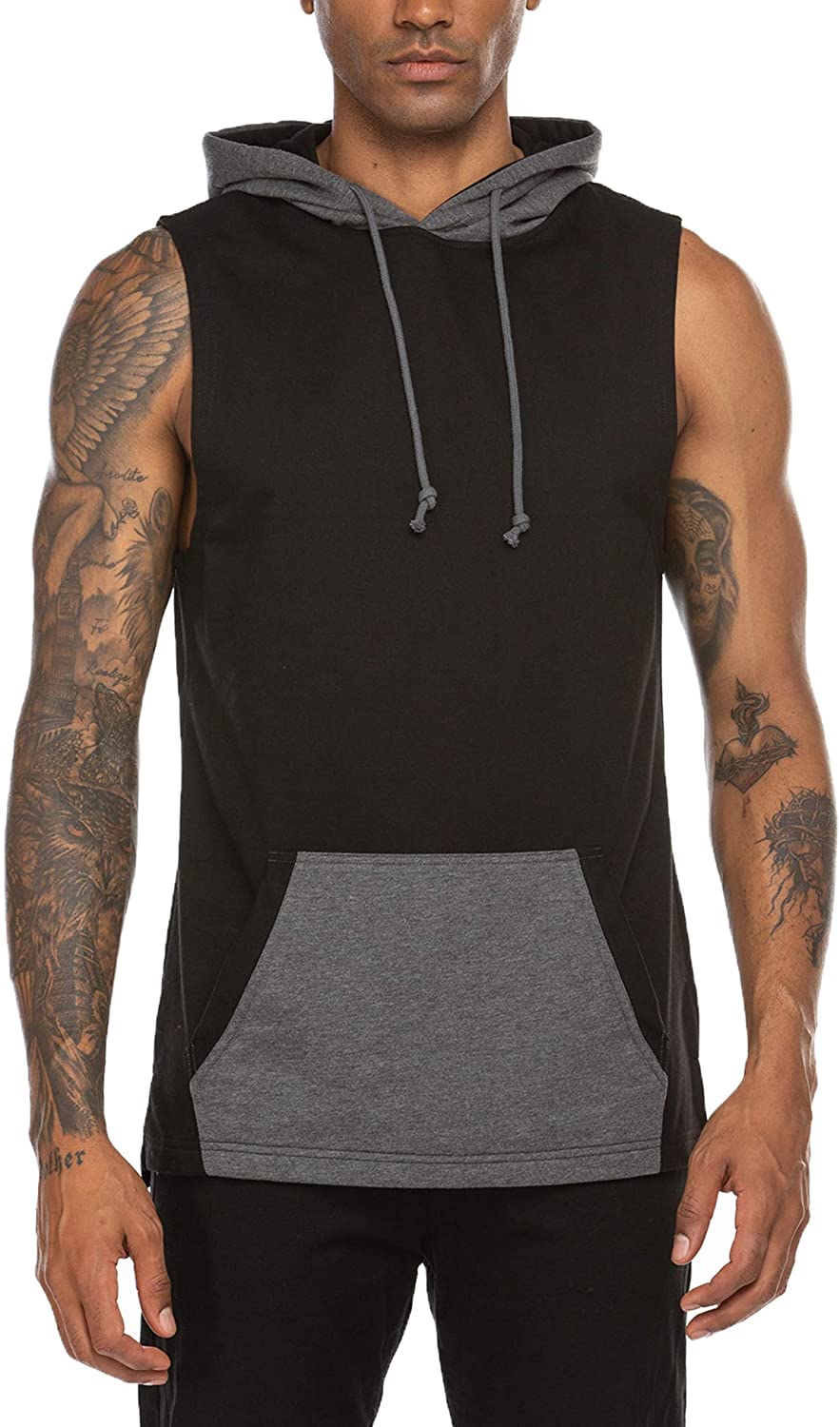 COOFANDY Men's Workout Hooded Tank Top Gym Muscle Cut Off Short Sleeves T-Shirt 