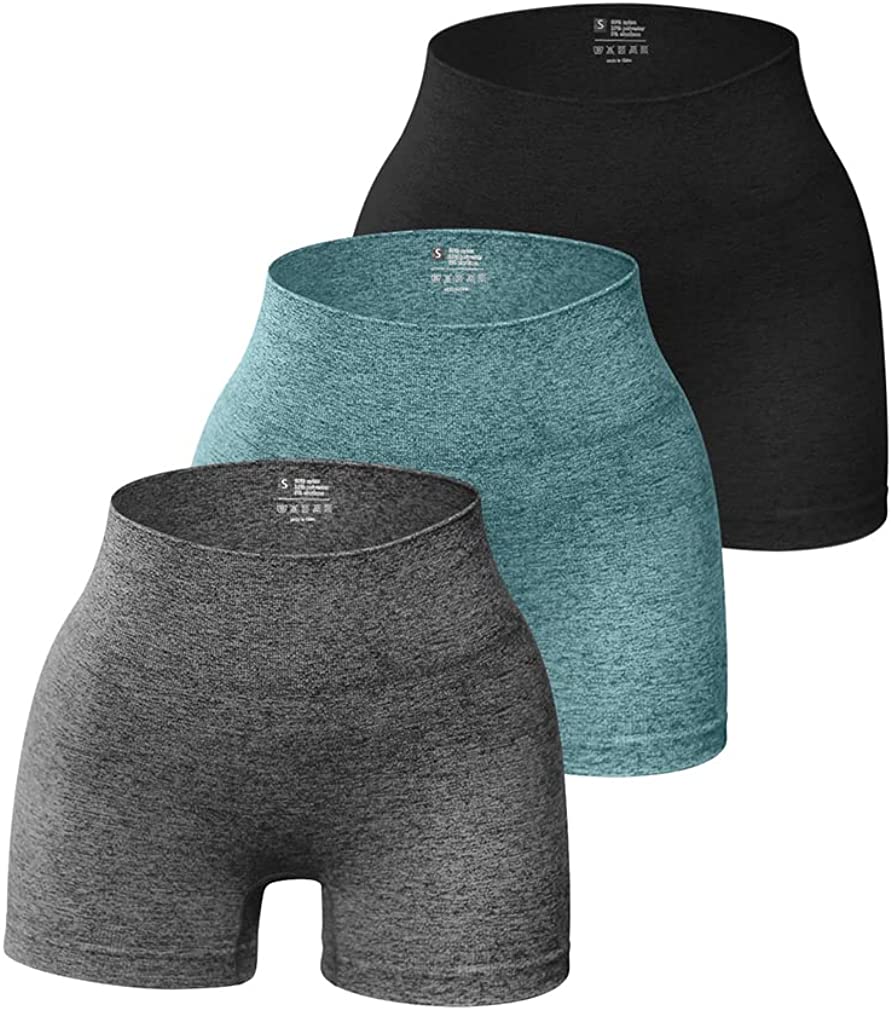 OQQ 3 Piece for Women Yoga Shorts Workout Athletic Seamless High Wasit Gym  Leggings, Grey Orange Mintgreen