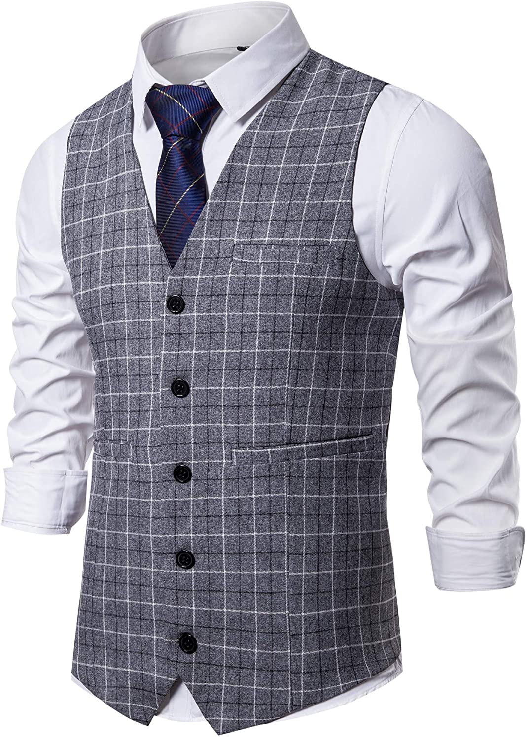 AOYOG MENS FORMAL Business Suit Vests 5 Buttons Regular Fit Waistcoat ...