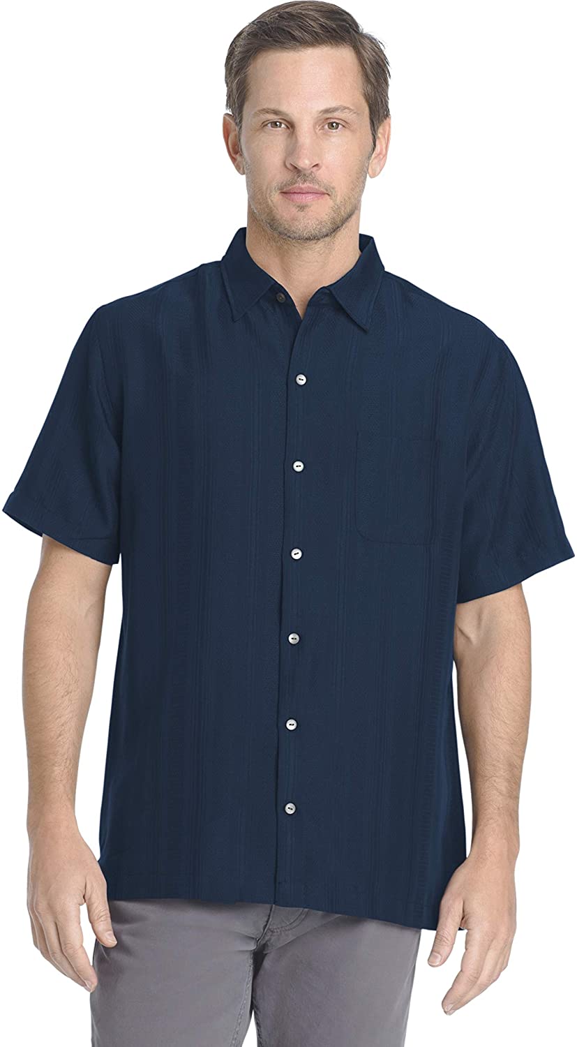 Van Heusen Mens Big and Tall Air Short Sleeve Button Down Poly Rayon Stripe Shirt Button Down Shirt