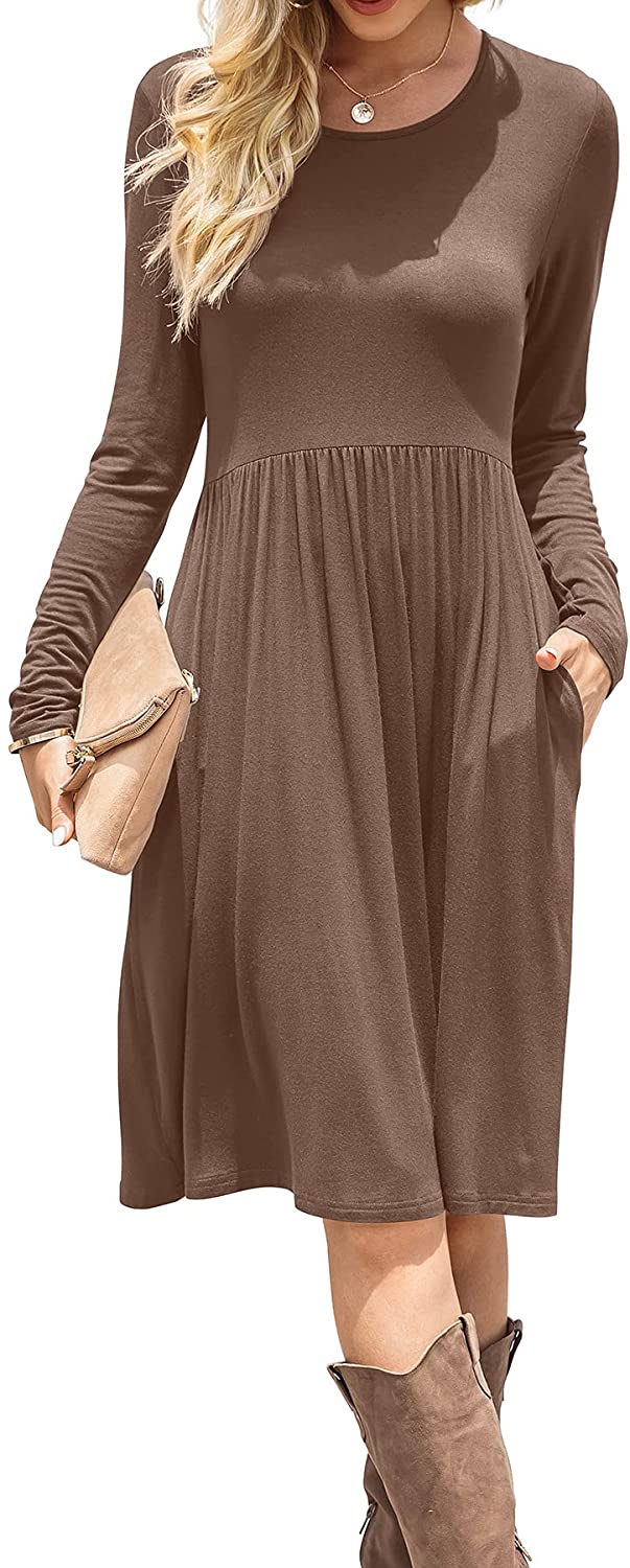 Womens casual long cheap sleeve dresses