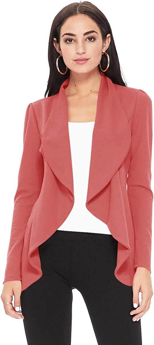 Women's Open Front Long Sleeves Casual Work Blazer Jacket Cardigan with Plus Size Suit 