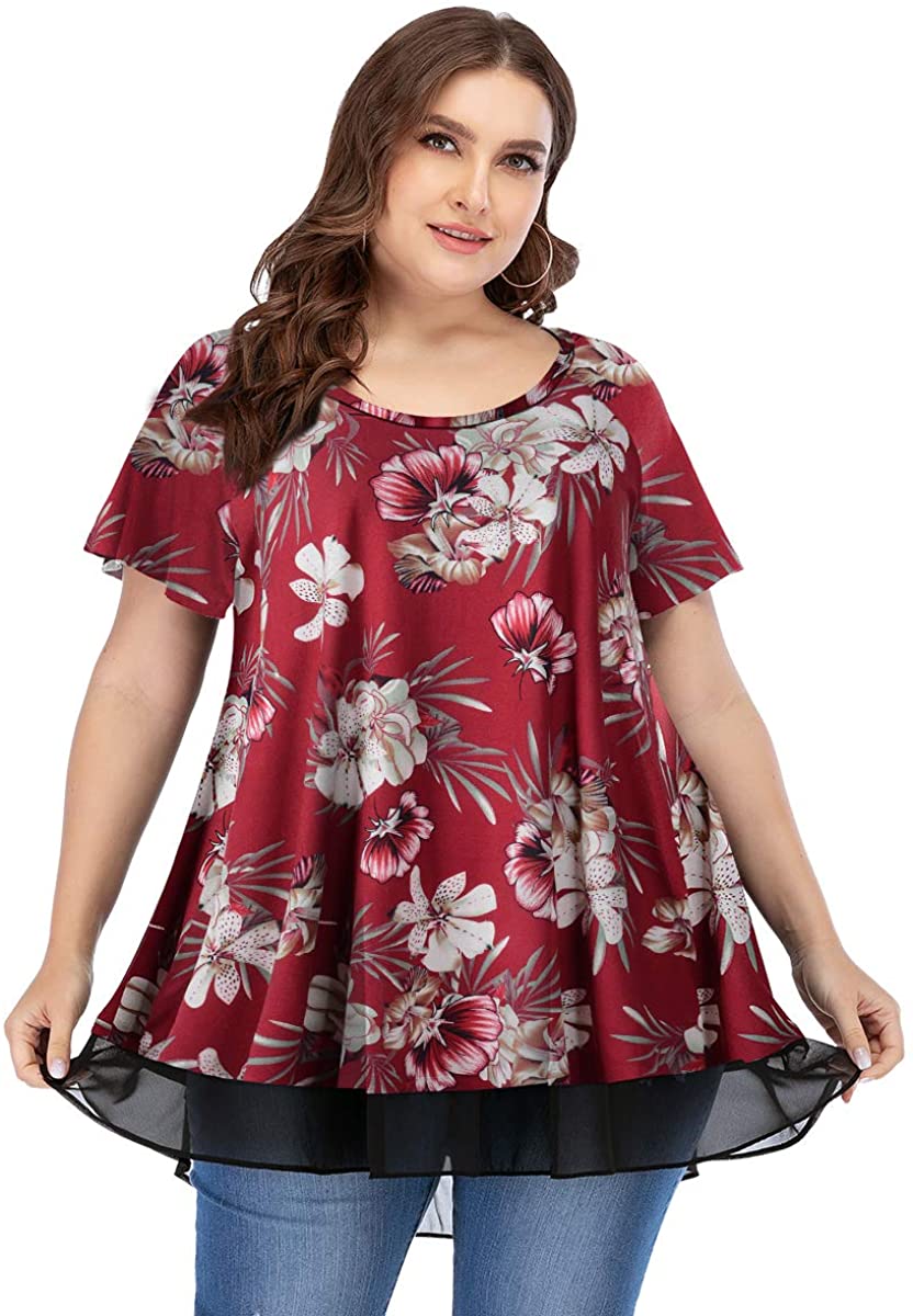 LARACE Plus Size Tunic Tops for Womens Summer Clothes Dressy Round Neck  Short Sl
