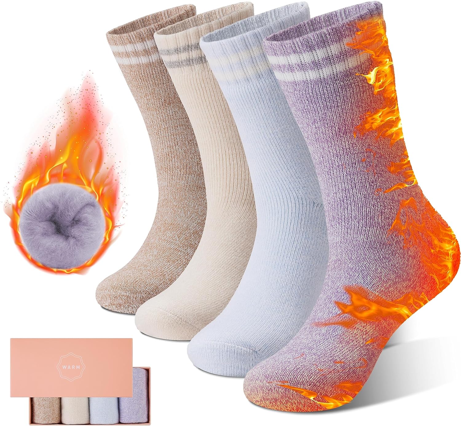 HUGSWEET 4 Pairs Thick Thermal Socks for Women Extreme Cold