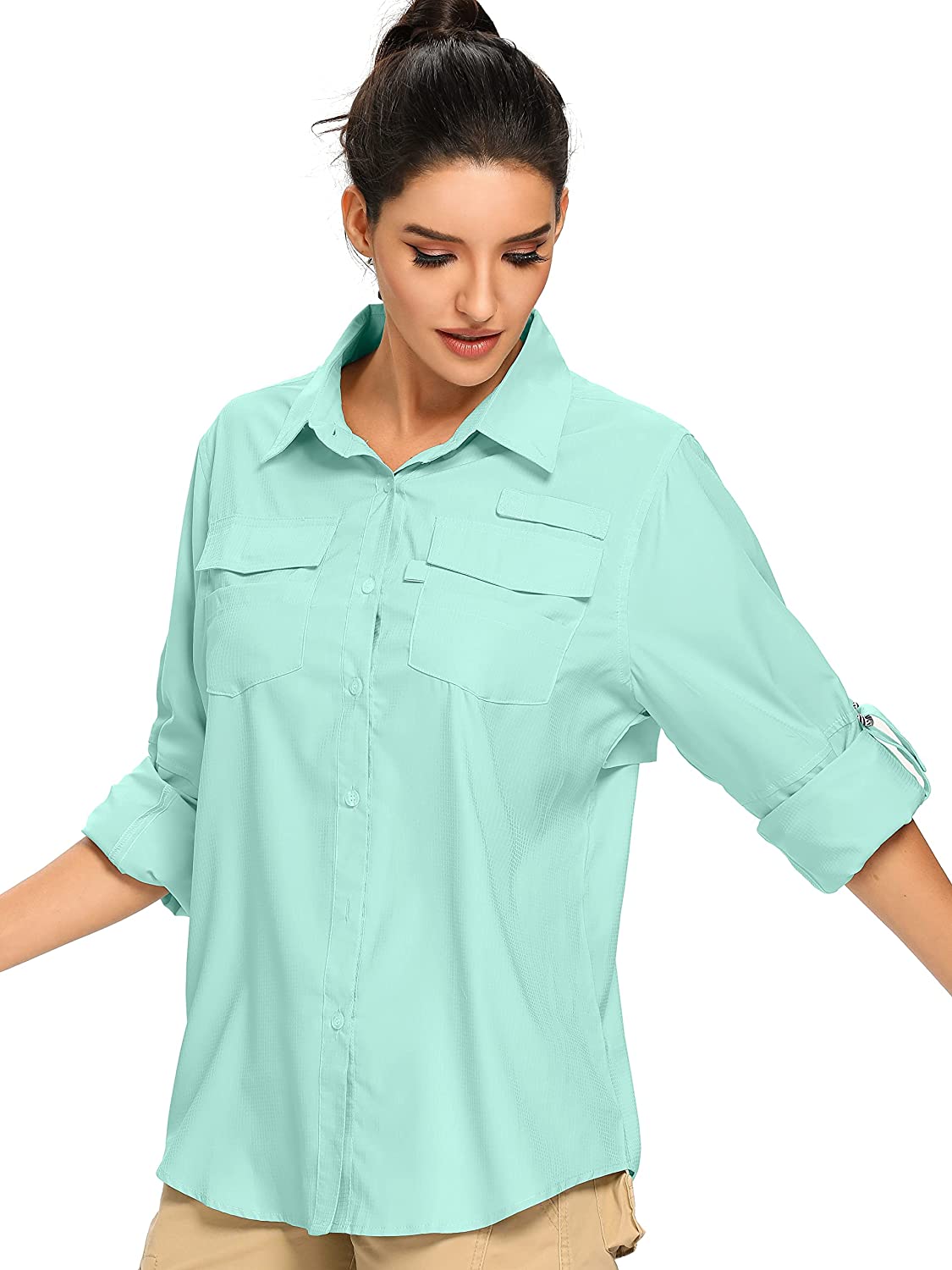 Women's UPF 50+ UV Sun Protection Shirt, Long Sleeve Fishing Hiking Shirt,  Quick