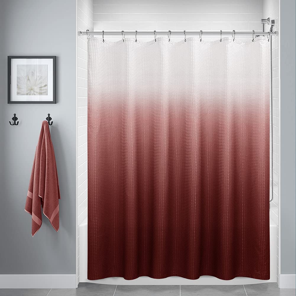 Elsa Flower Shower Curtain, 12 Metal Hooks With Shower Liner Set, Burnt  Orange, 70x72 Inches