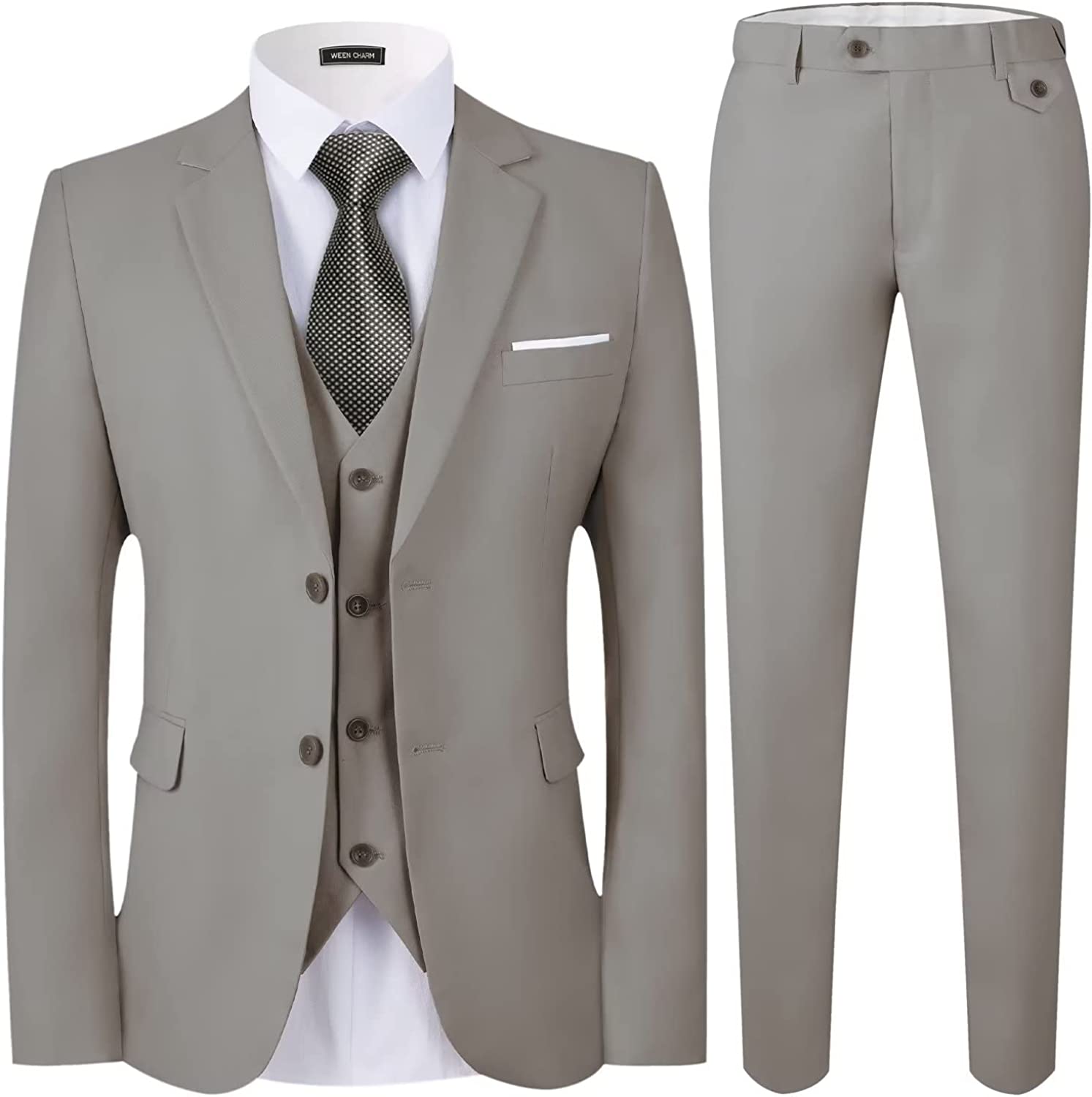 WEEN CHARM Men's Suits Slim Fit,3 Piece Suit for Men,2 Button Blazer Jacket  Vest