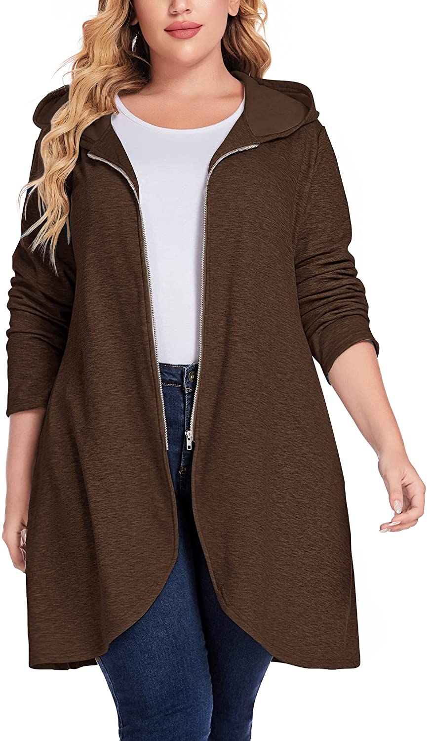 IN'VOLAND Women's Plus Size Lightweight Zip up Fleece Hoodies Casual Long  Outerwear Jacket Thick Coat Oversize Tunic Sweatshirts with Pockets Deep  Gray at  Women's Coats Shop