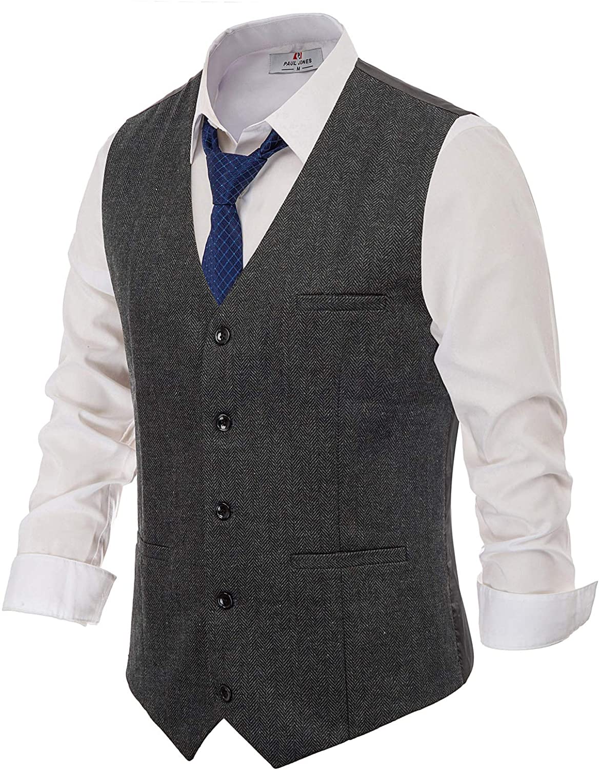 PAUL JONES Men's British Herringbone Tweed Vest Premium Wool Waistcoat ...