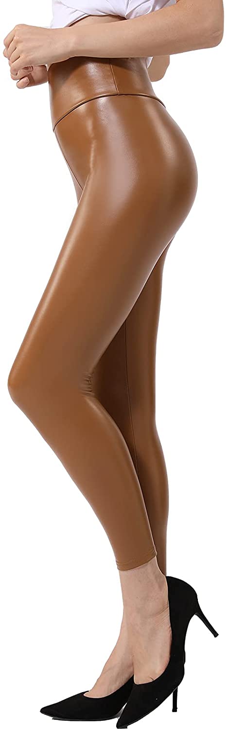 Ginasy Faux Leather Leggings for Women Tummy Control Stretch High