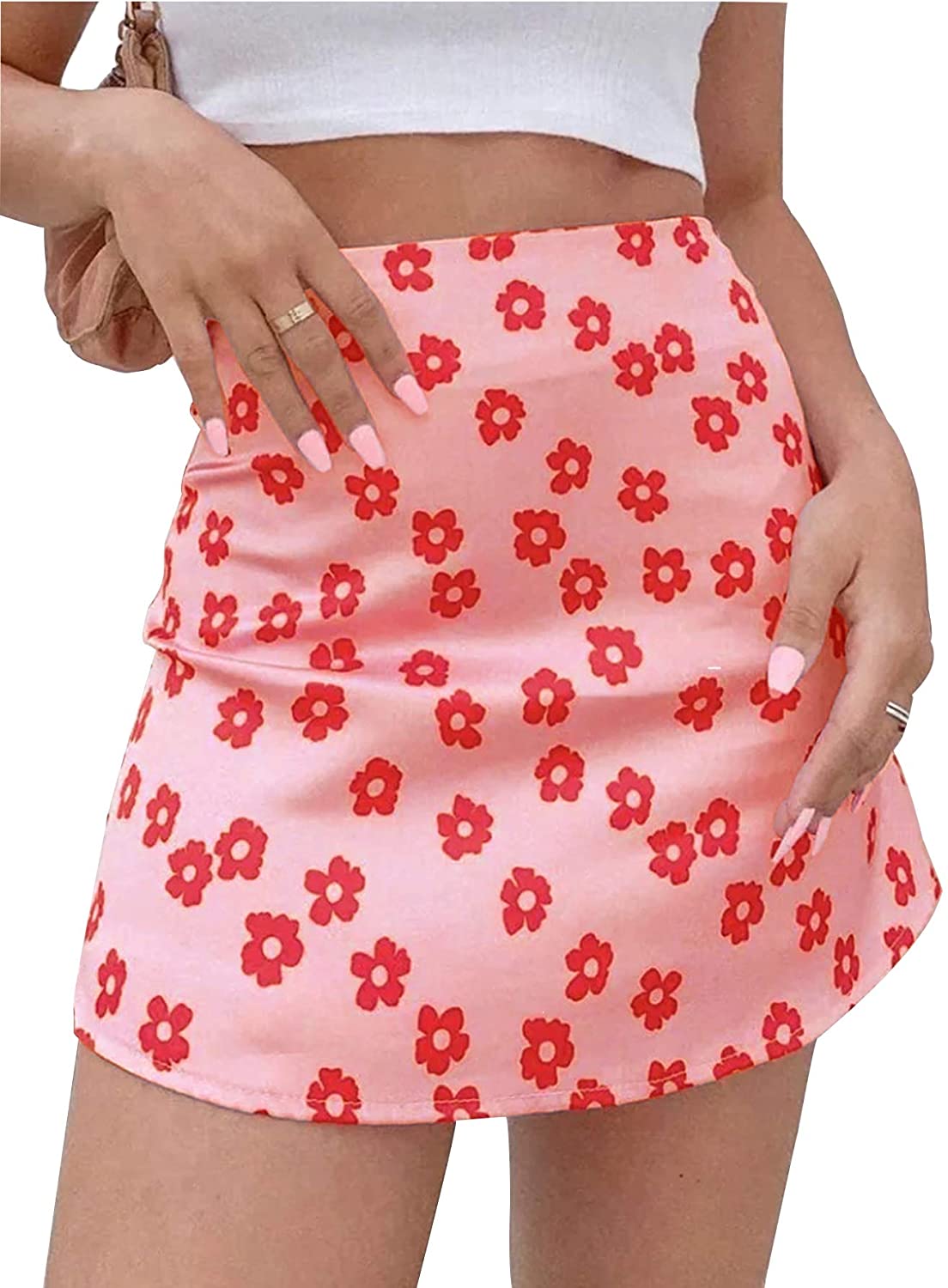 thumbnail 14  - LYANER Women&#039;s Casual Floral Print Satin Silk High Waist Zipper Mini Short Skirt