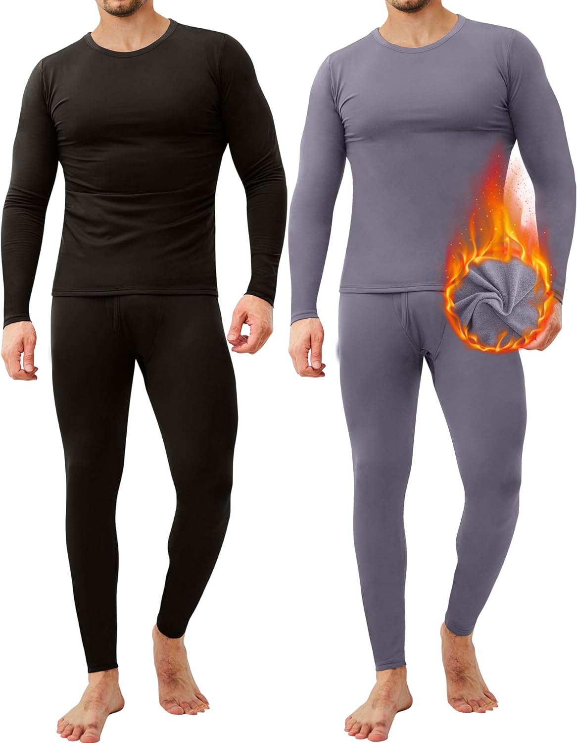 CL convallaria 2 Pack Long Johns Thermal Underwear for Men Soft Fleece  Lined Bas