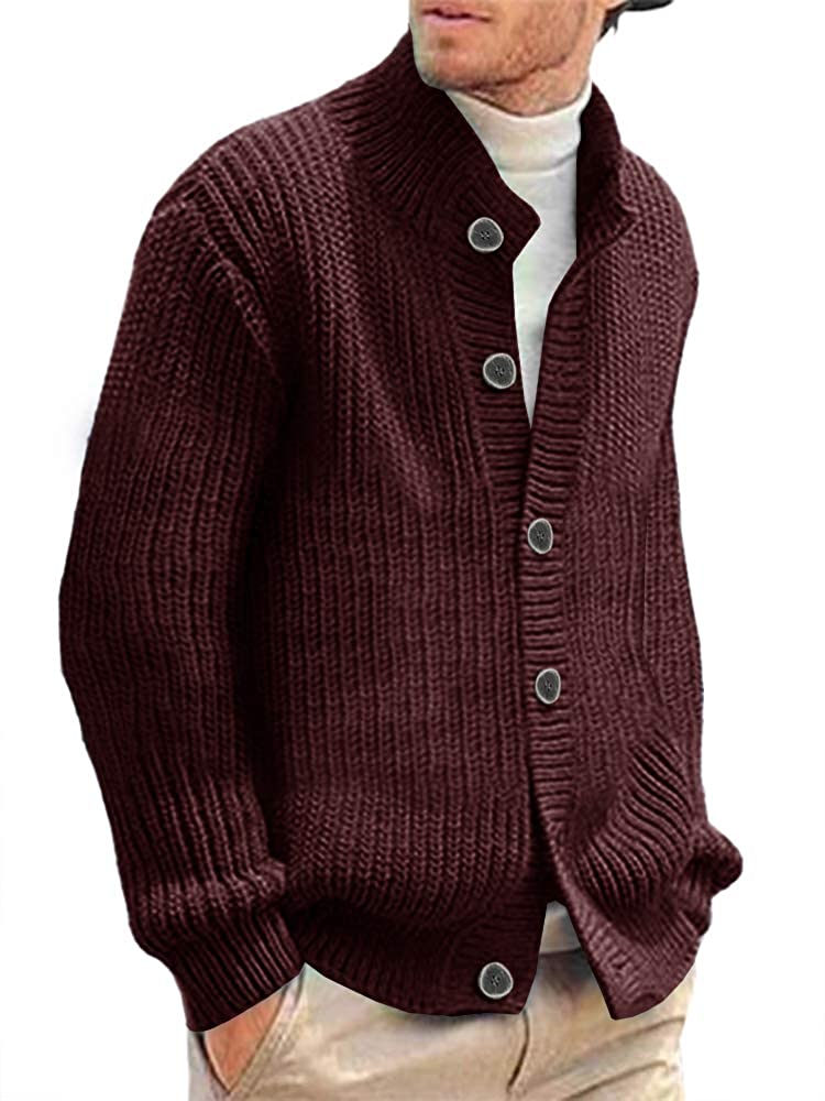 Generic Mens Fashion Casual Button Stand Collar Knitted Slim Fit Cardigan Sweater