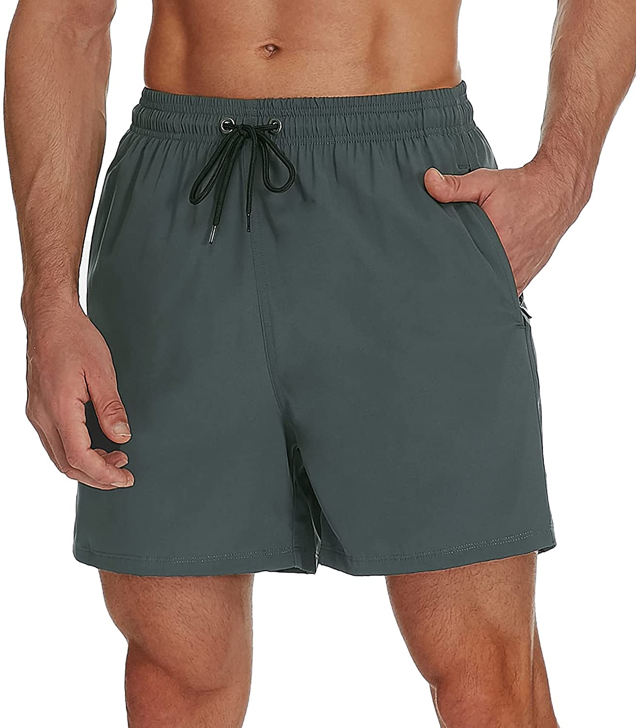SILKWORLD Men's Swim Trunks with Zipper Pockets 5 Swimsuit Quick Dry Shorts 